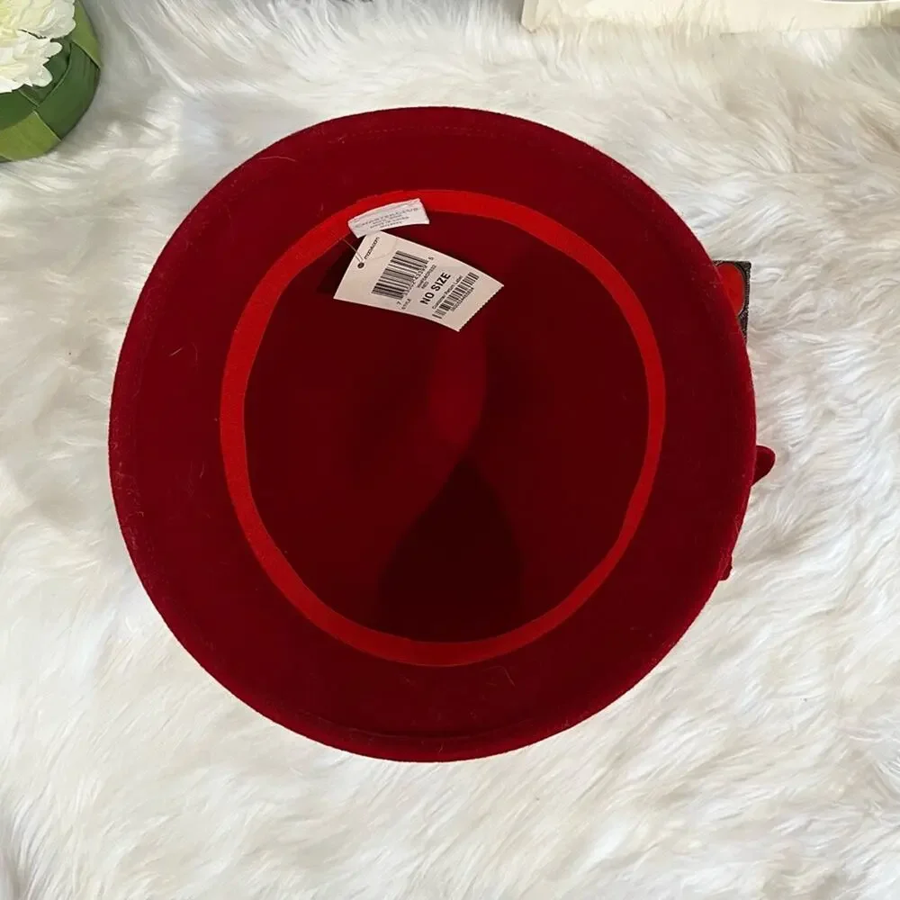 NEW Charter Club Wool Gatsby Cloche Bucket 1920’s Rose Winter Hat Red OS NWT